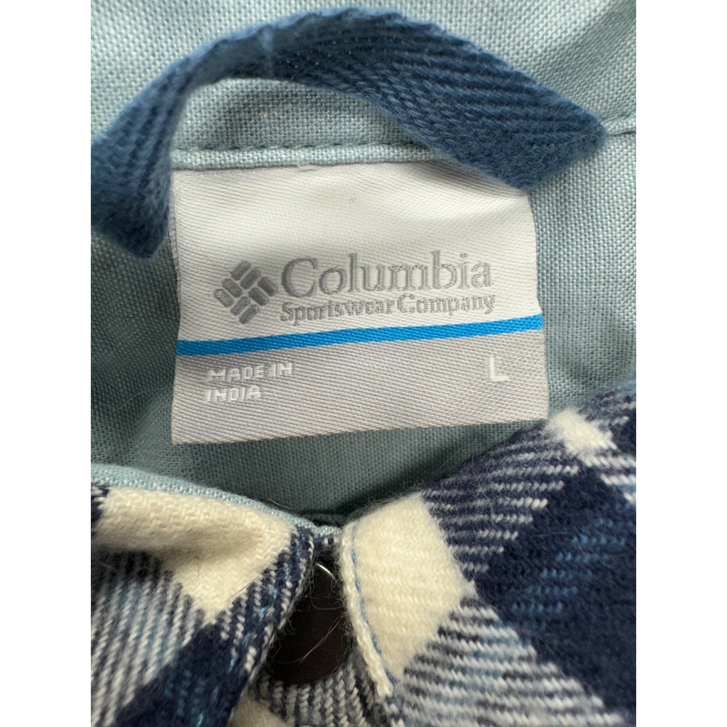 Mens Columbia Blue & White Plaid Long-Sleeve Flannel Shirt L #7805