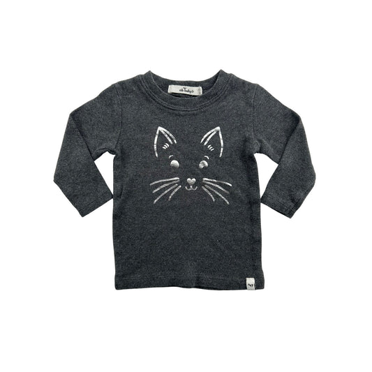 Oh Baby! Long-Sleeve Gray Cat Graphic Toddler Shirt #6467