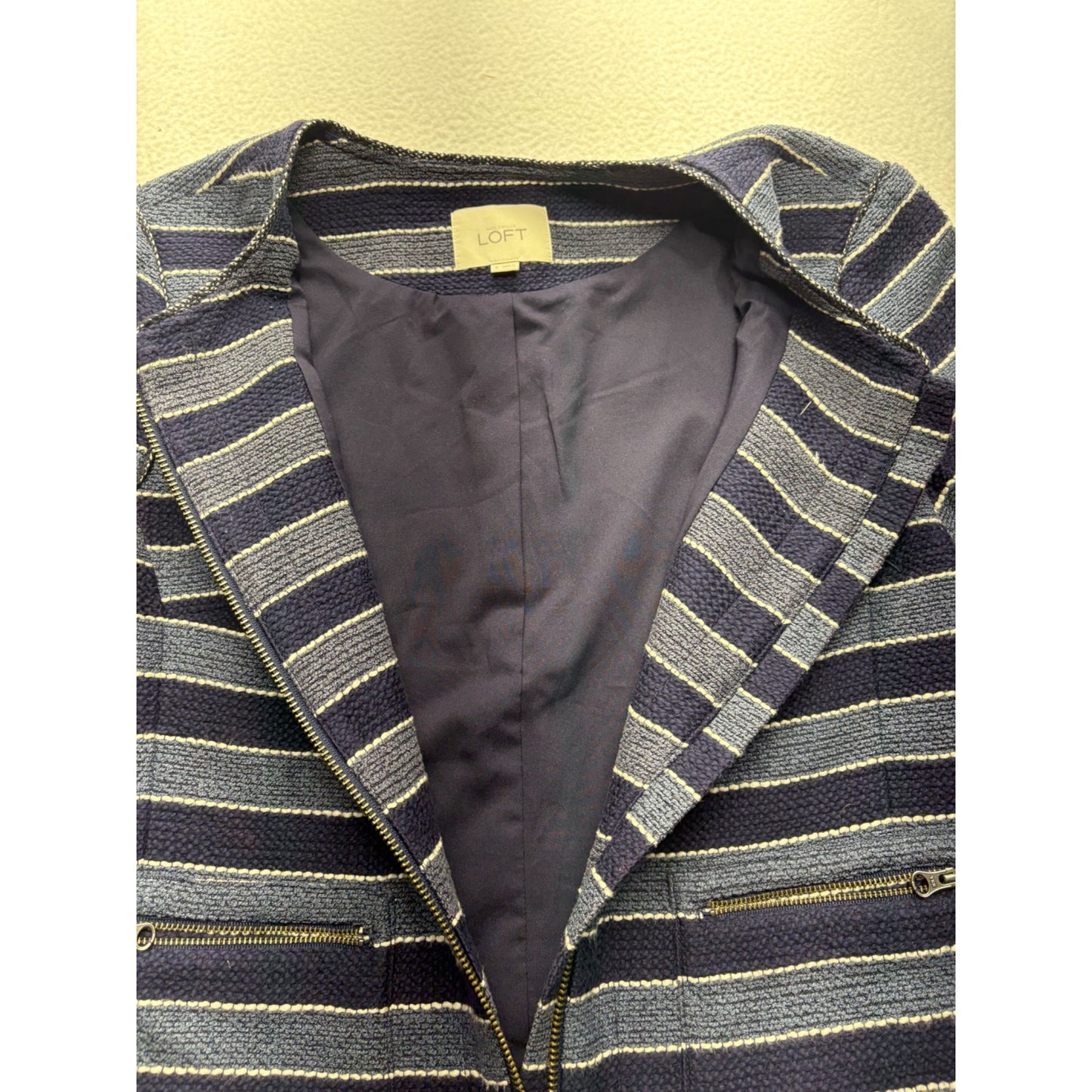 Ann Taylor Loft Womens Navy & Blue Striped Cotton Blend Blazer #7689