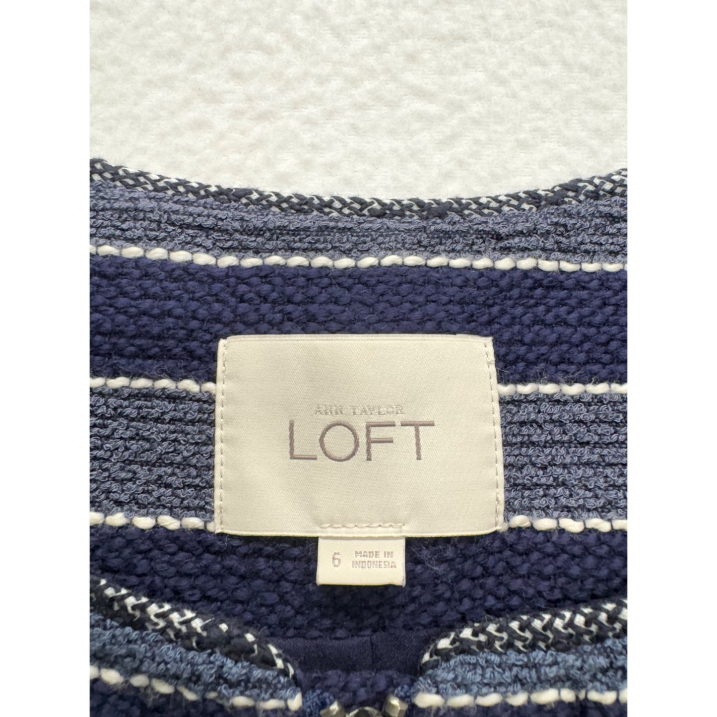 Ann Taylor Loft Womens Navy & Blue Striped Cotton Blend Blazer #7689