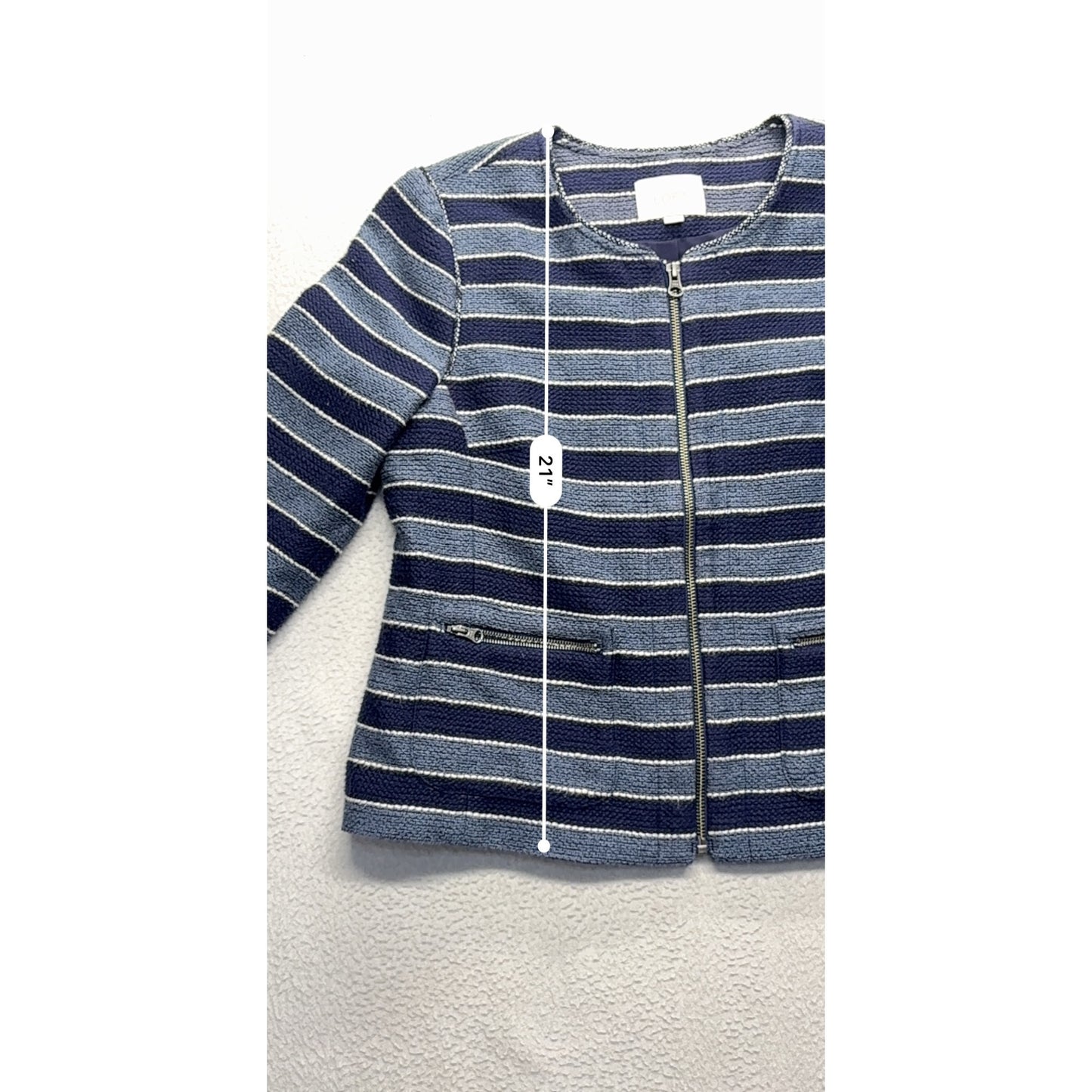 Ann Taylor Loft Womens Navy & Blue Striped Cotton Blend Blazer #7689