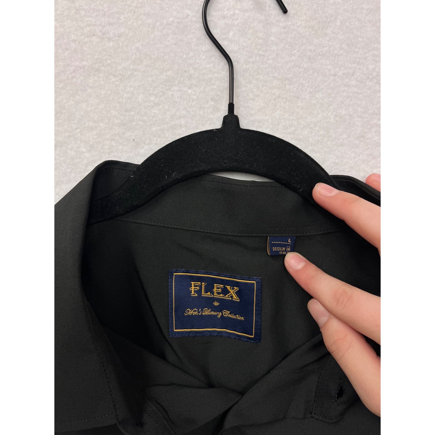 Mens Black Flex Button-Up Long-Sleeve Dress Shirt Size L #8120