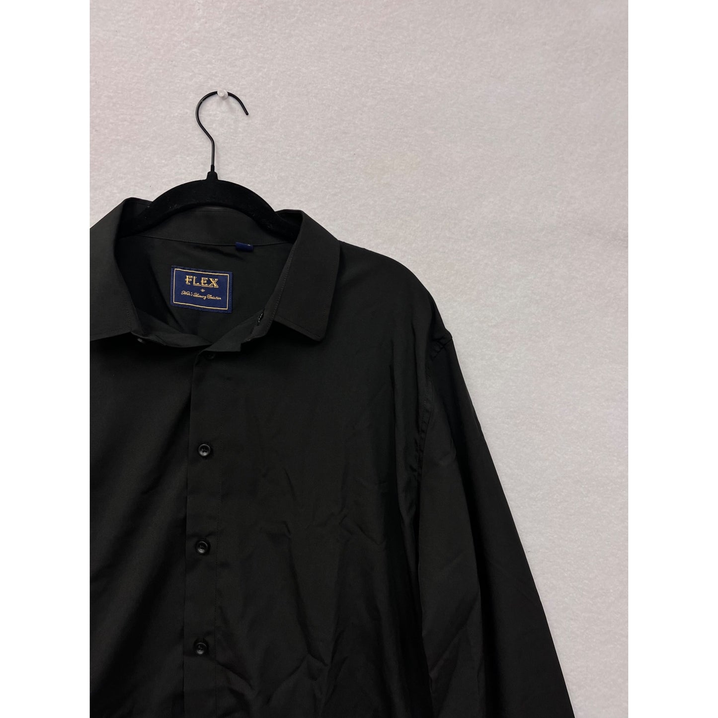 Mens Black Flex Button-Up Long-Sleeve Dress Shirt Size L #8120