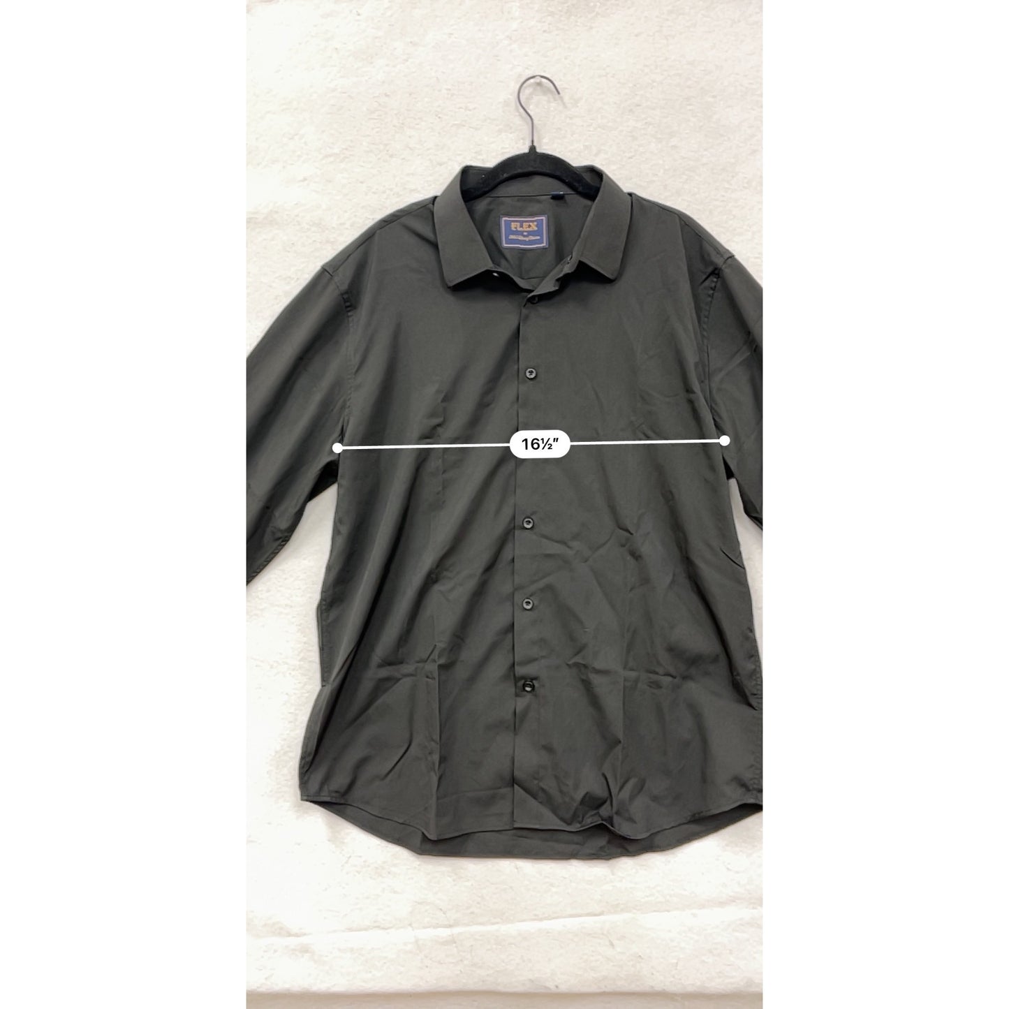 Mens Black Flex Button-Up Long-Sleeve Dress Shirt Size L #8120