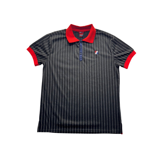 Bleeker & Mercer Black Pinstripe Polo Shirt W/ Red Collar & Cuffs Size L #9350