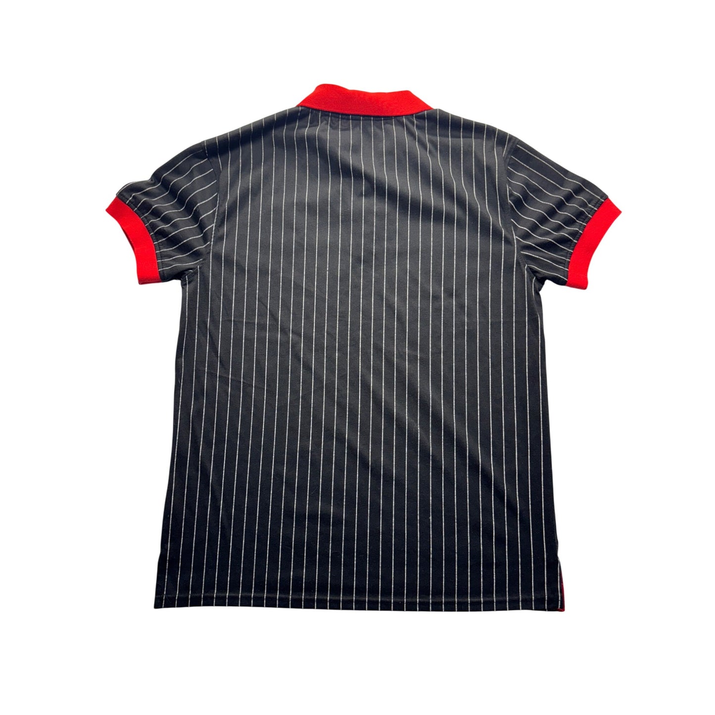 Bleeker & Mercer Black Pinstripe Polo Shirt W/ Red Collar & Cuffs Size L #9350