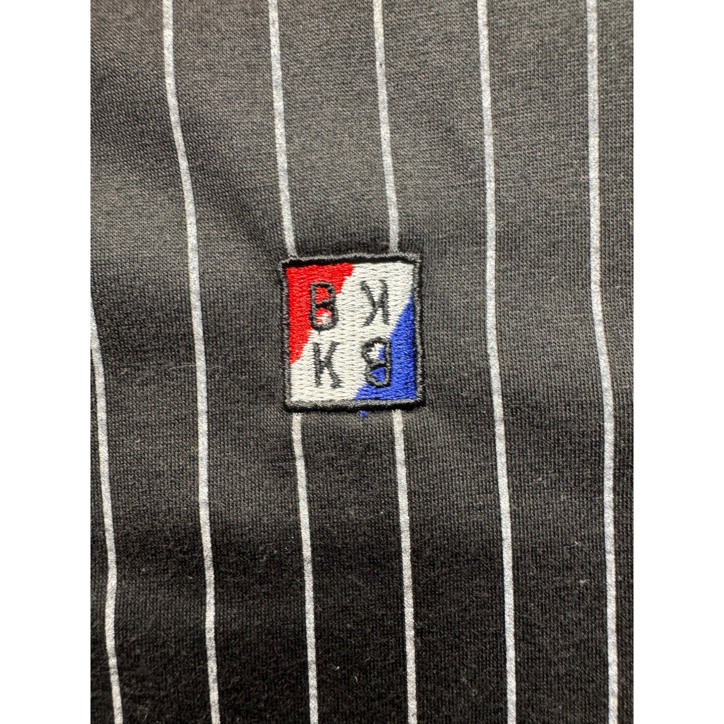 Bleeker & Mercer Black Pinstripe Polo Shirt W/ Red Collar & Cuffs Size L #9350