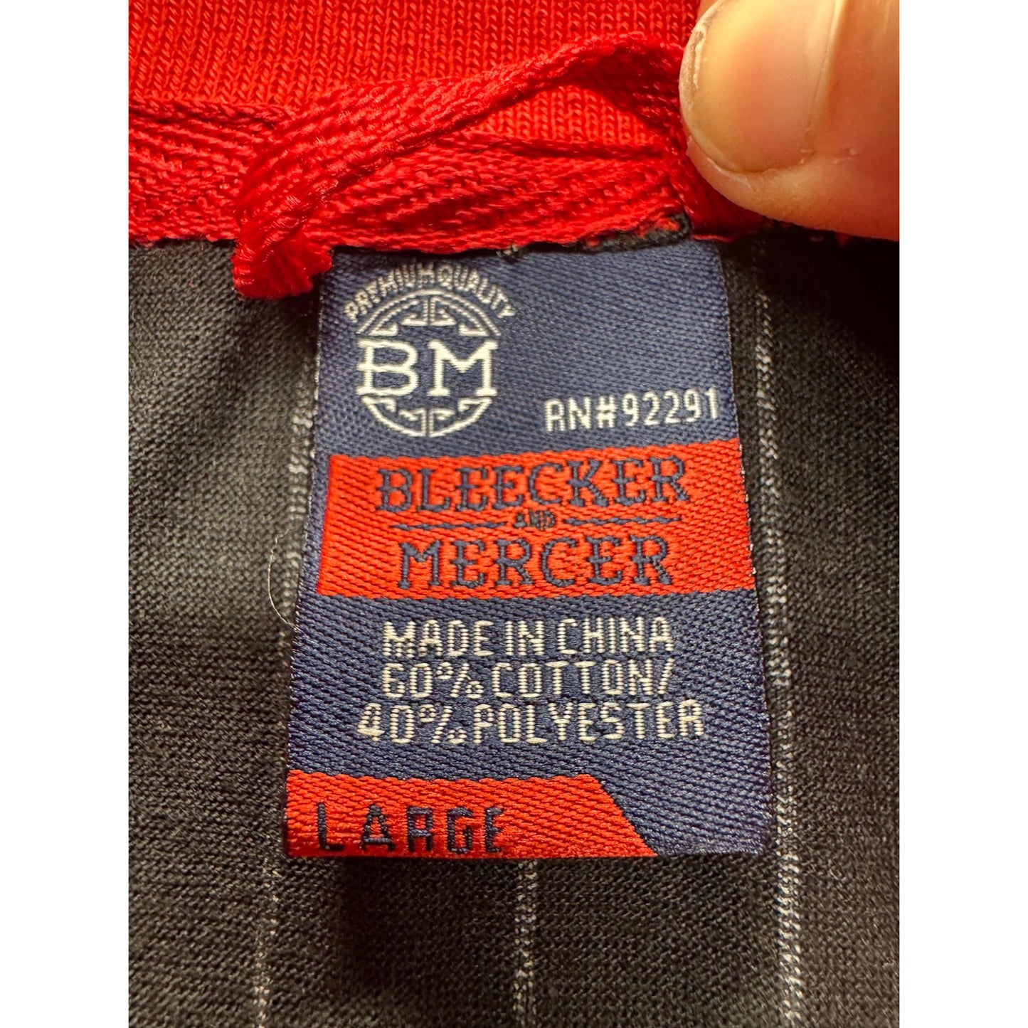 Bleeker & Mercer Black Pinstripe Polo Shirt W/ Red Collar & Cuffs Size L #9350