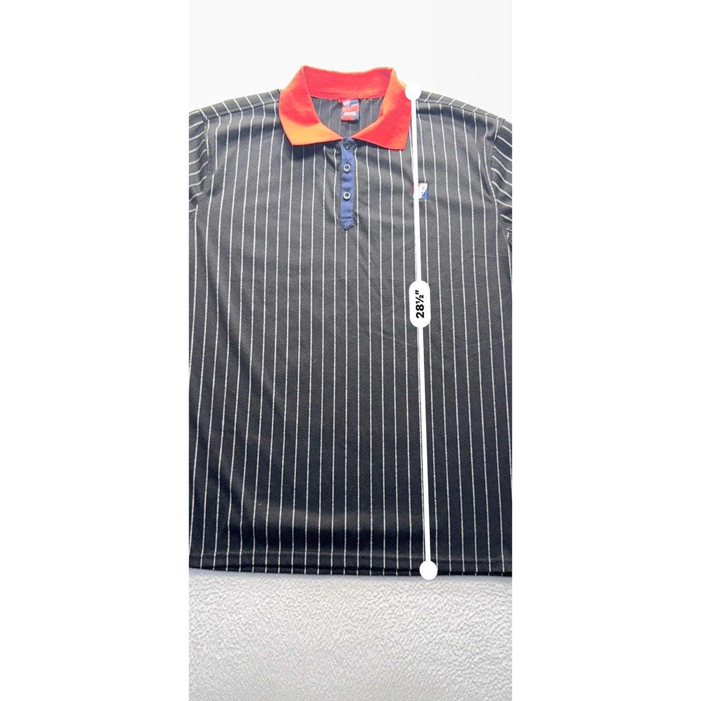Bleeker & Mercer Black Pinstripe Polo Shirt W/ Red Collar & Cuffs Size L #9350