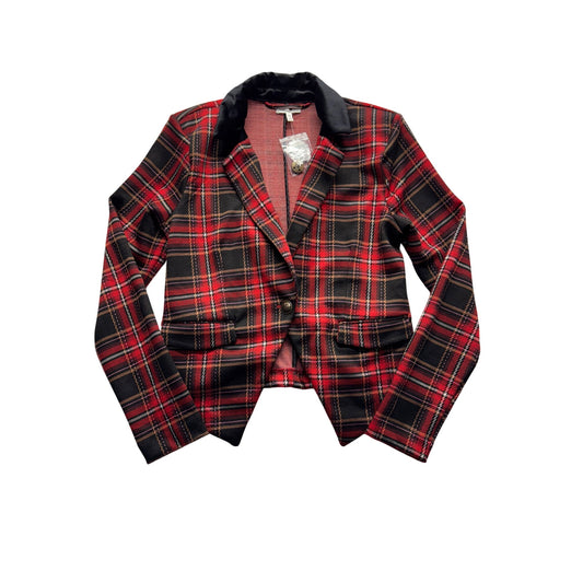 Maurices XS Red & Black Plaid Blazer With Velvet Collar Accent #9423