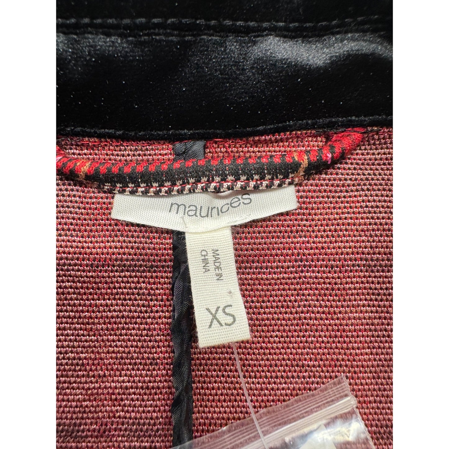 Maurices XS Red & Black Plaid Blazer With Velvet Collar Accent #9423