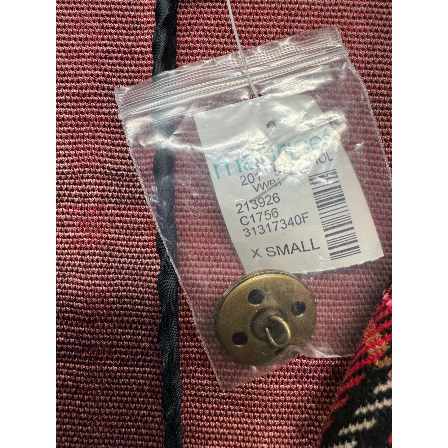 Maurices XS Red & Black Plaid Blazer With Velvet Collar Accent #9423