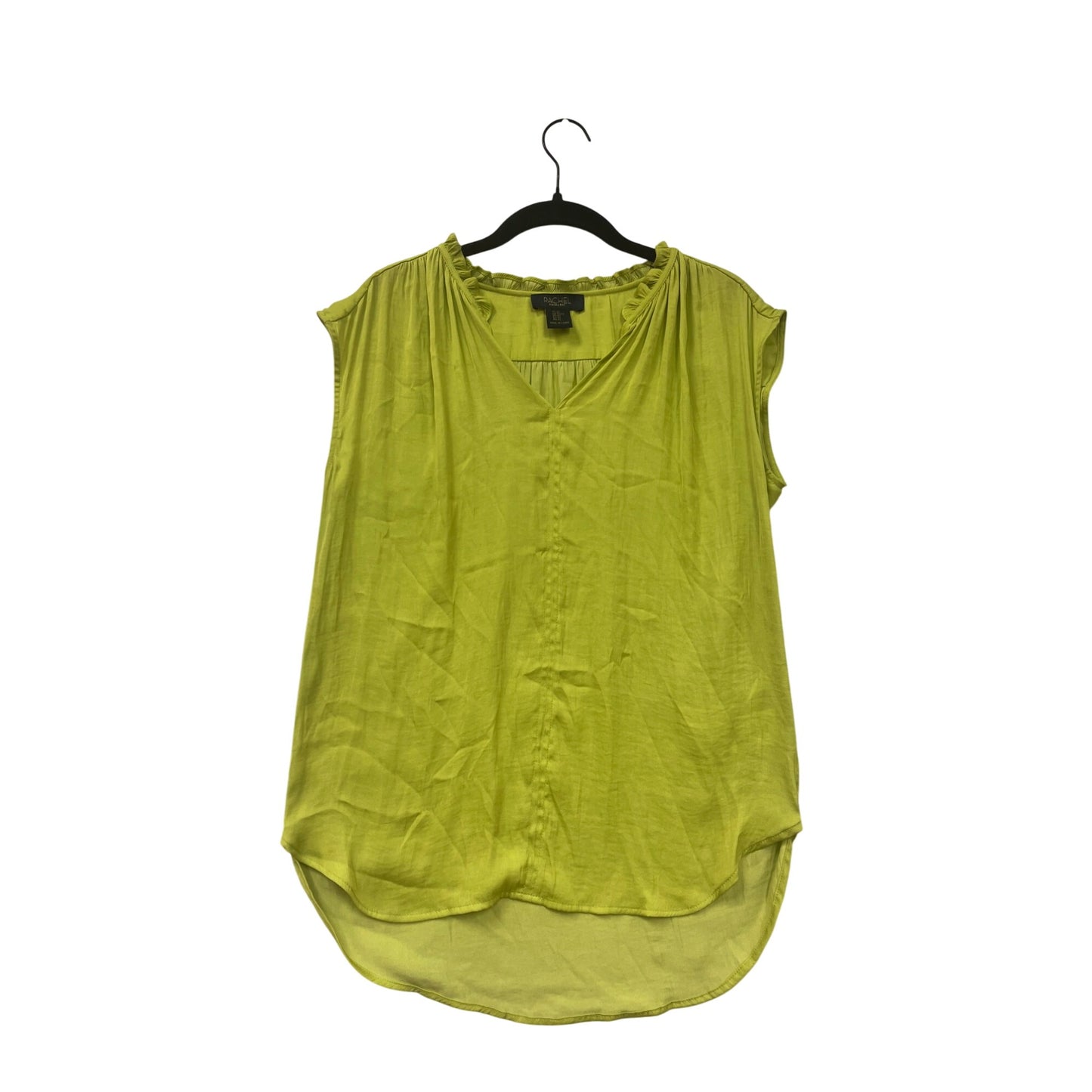 Rachel Lime Green Sleeveless Blouse With V-Neck & Ruffle Trim Womens XS #6822
