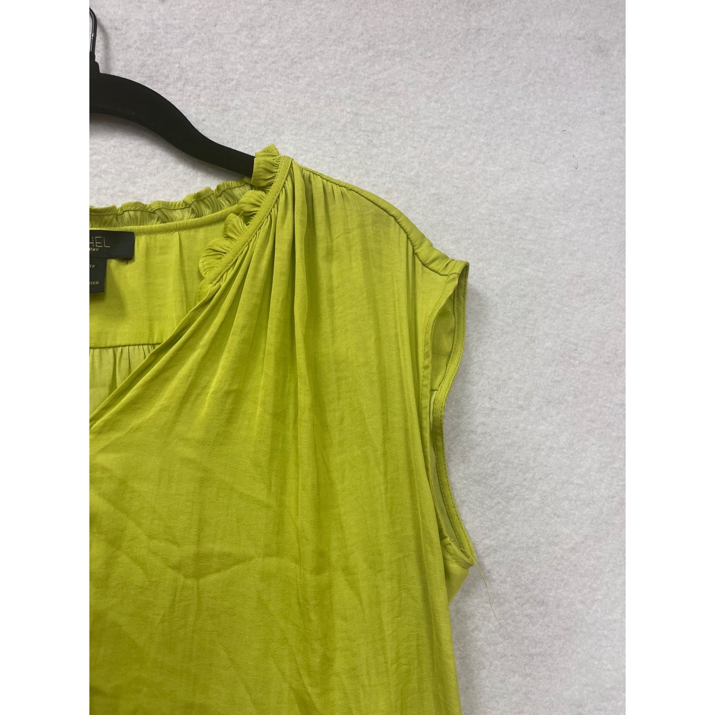 Rachel Lime Green Sleeveless Blouse With V-Neck & Ruffle Trim Womens XS #6822