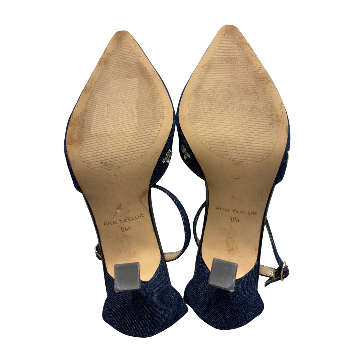 Ann Taylor Denim Block Heel Floral Embroidered Pumps #7634