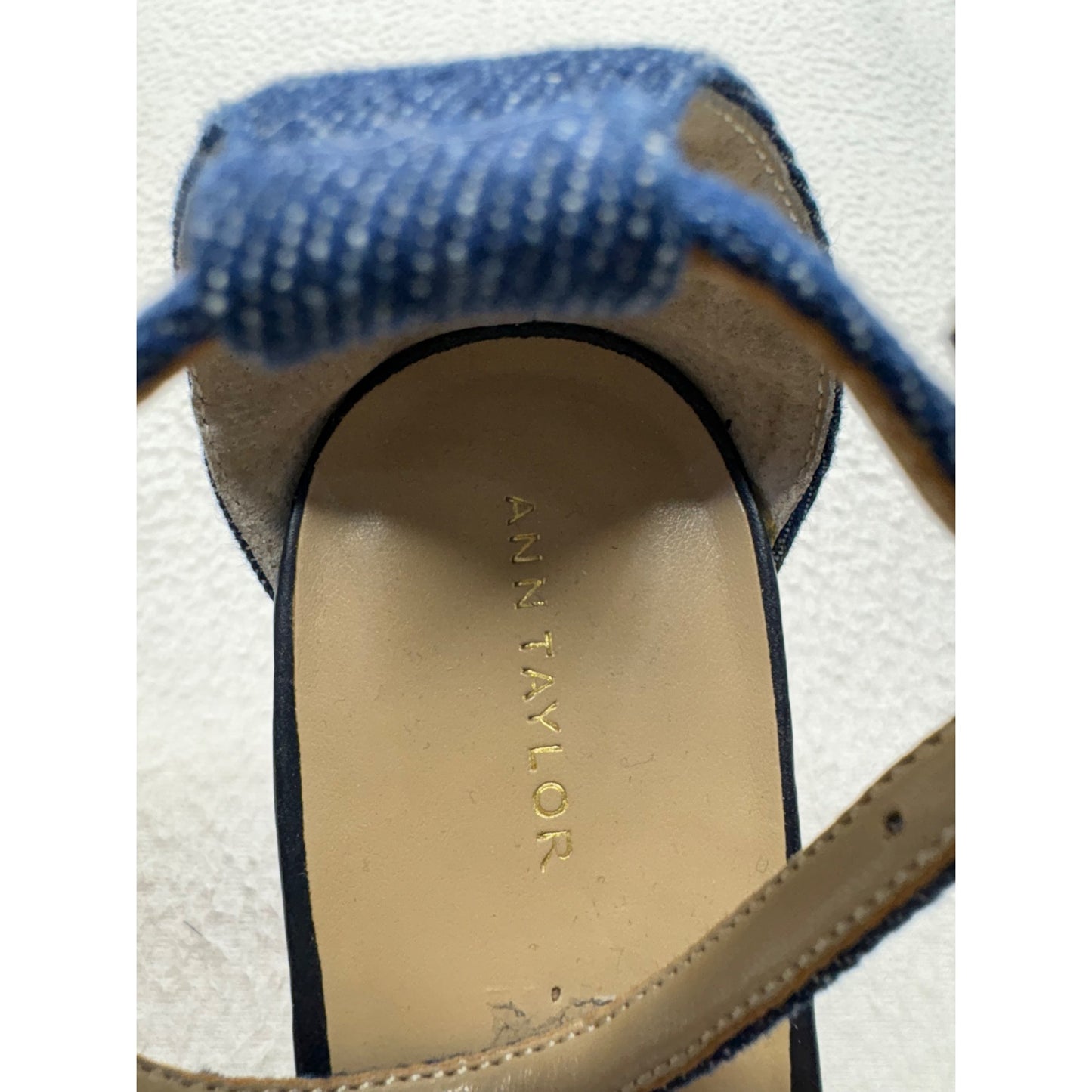 Ann Taylor Denim Block Heel Floral Embroidered Pumps #7634