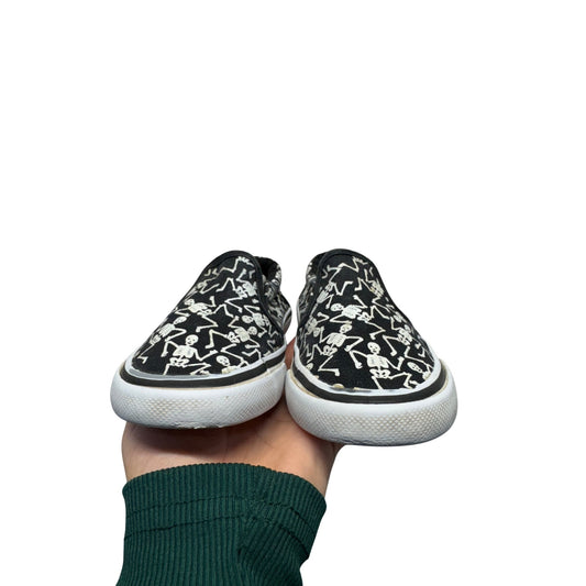 Black & White Skeleton Print Slip On Sneakers Canvas Shoes #50B
