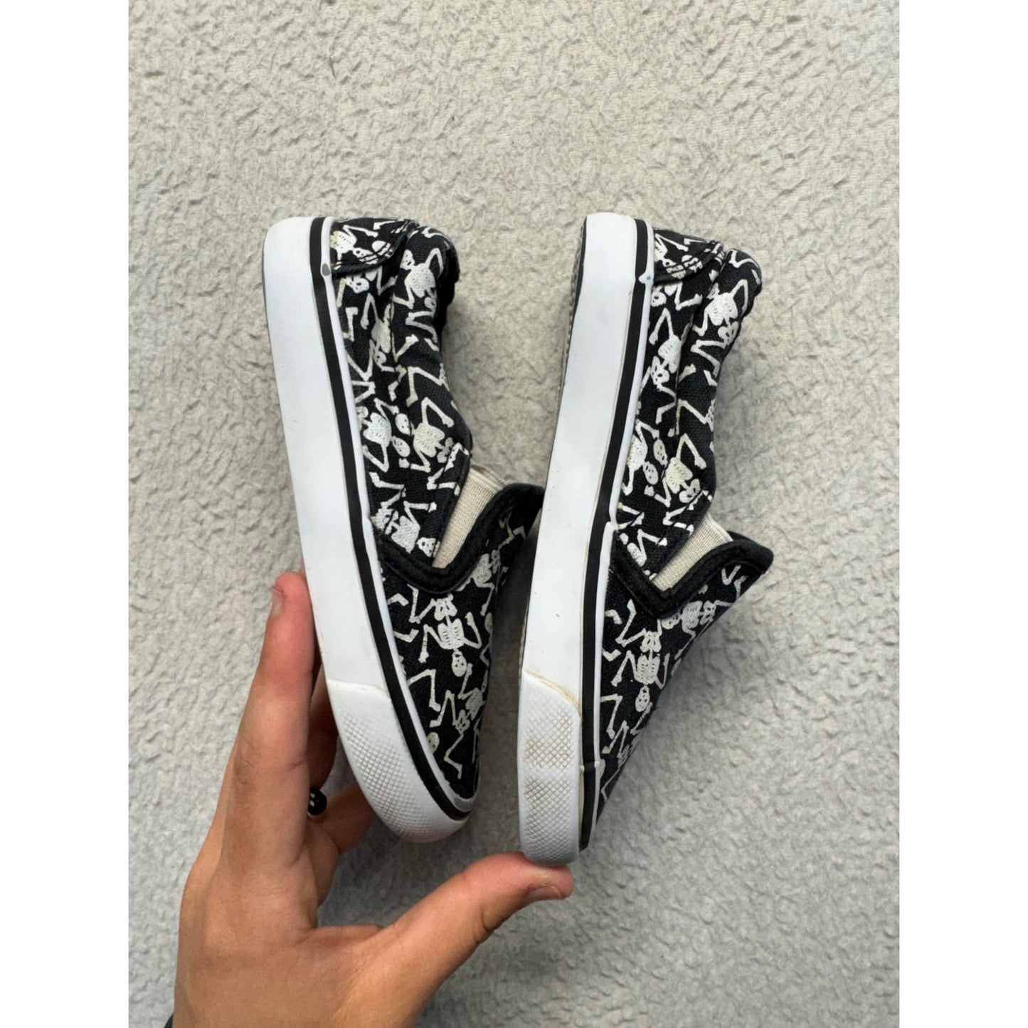 Black & White Skeleton Print Slip On Sneakers Canvas Shoes #50B