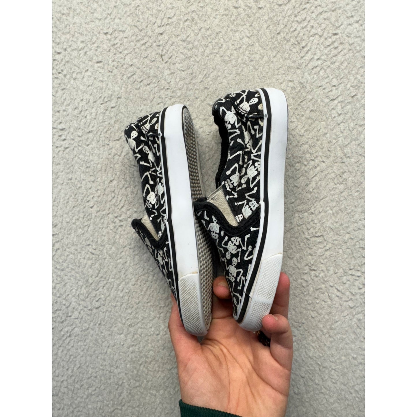 Black & White Skeleton Print Slip On Sneakers Canvas Shoes #50B
