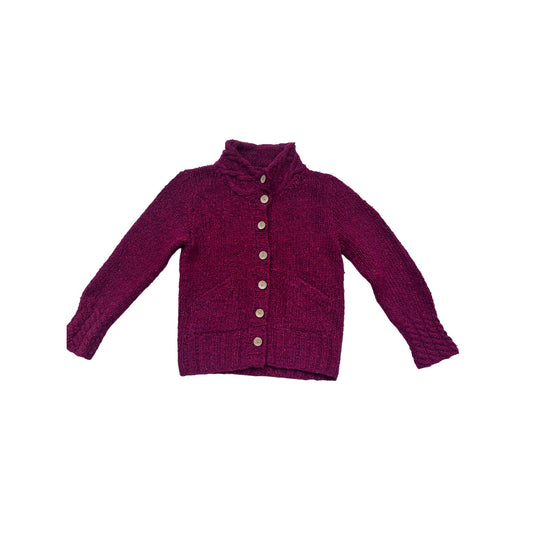 Handknit Irish Wool Cardigan Sweater With Cable Knit Collar #521A