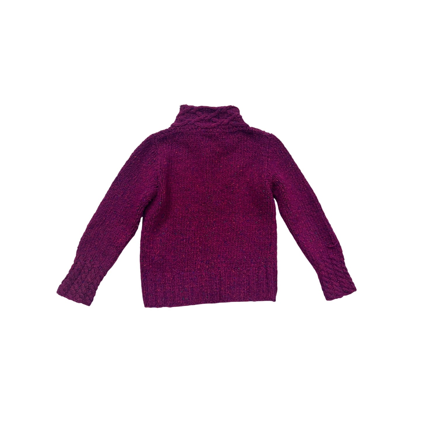 Handknit Irish Wool Cardigan Sweater With Cable Knit Collar #521A