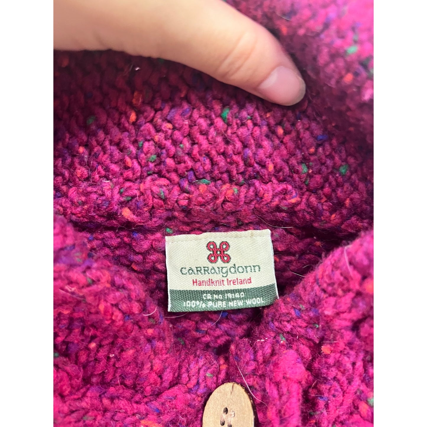 Handknit Irish Wool Cardigan Sweater With Cable Knit Collar #521A