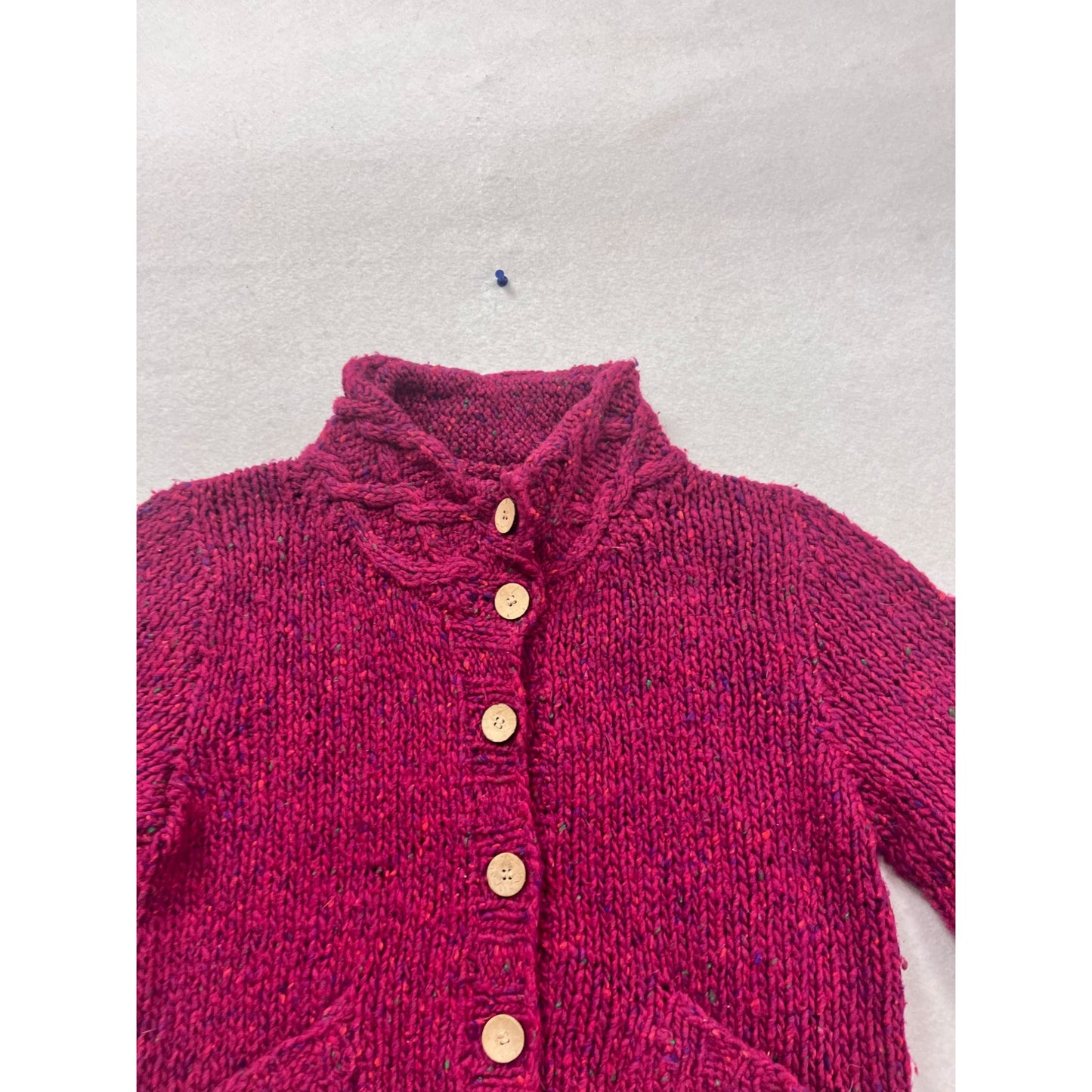 Handknit Irish Wool Cardigan Sweater With Cable Knit Collar #521A