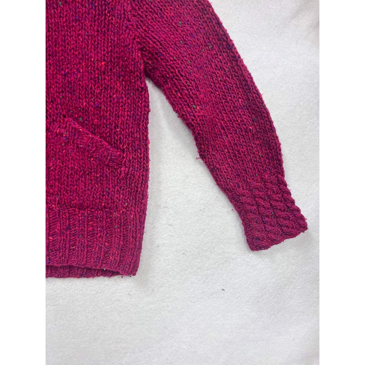 Handknit Irish Wool Cardigan Sweater With Cable Knit Collar #521A