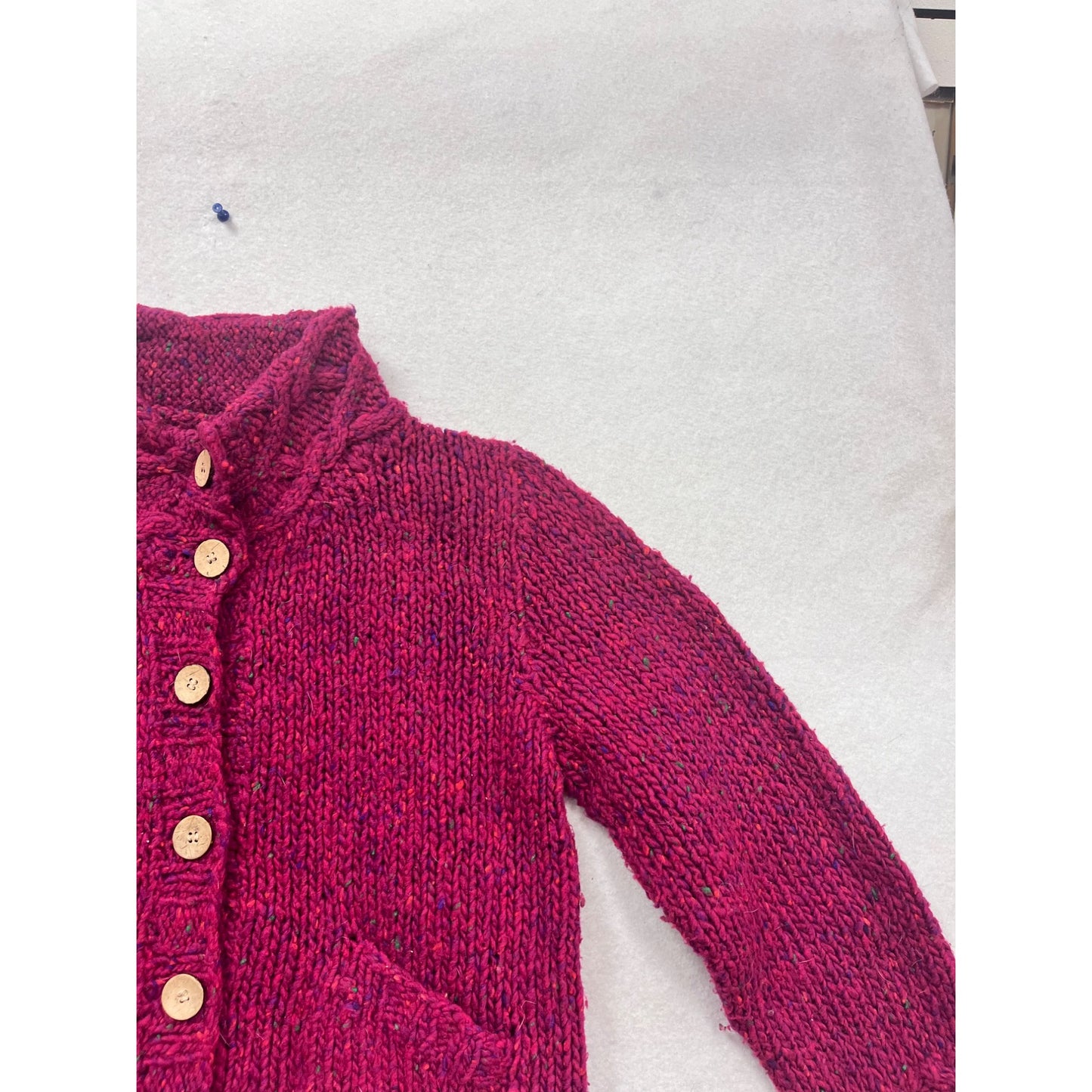 Handknit Irish Wool Cardigan Sweater With Cable Knit Collar #521A