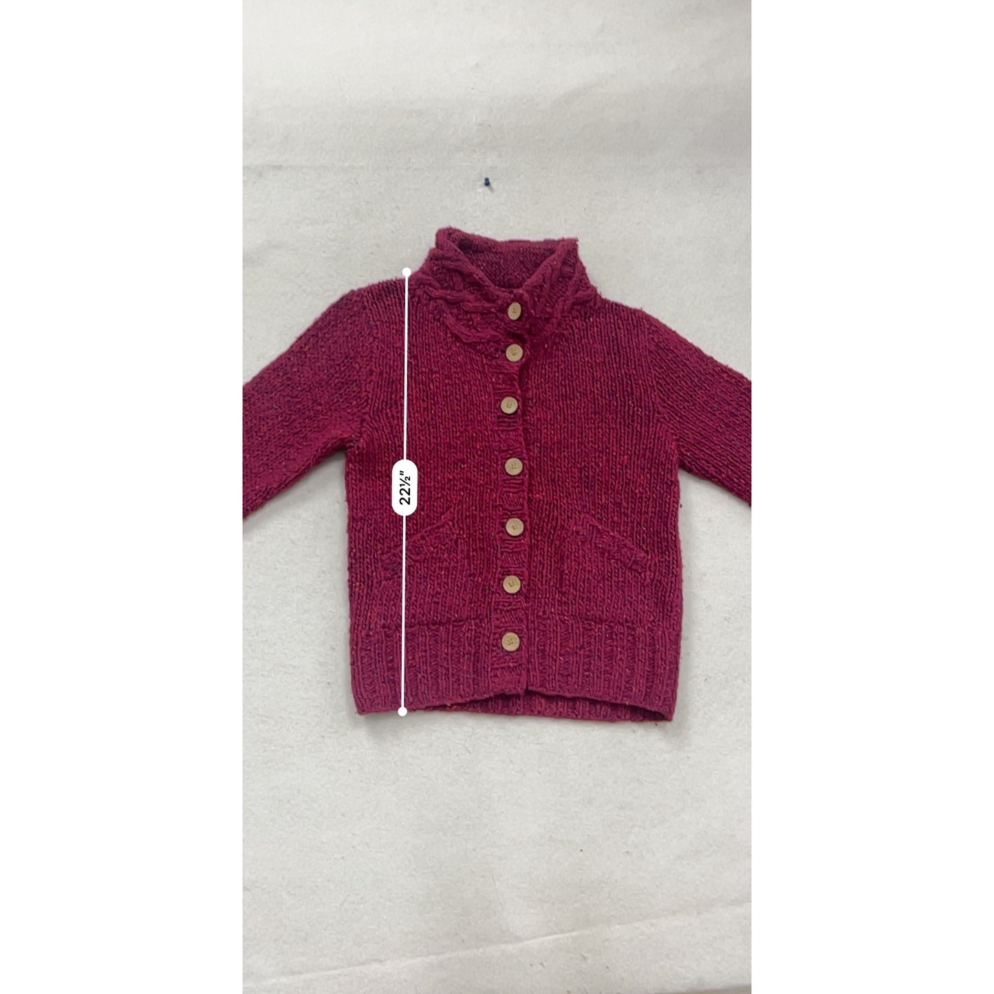 Handknit Irish Wool Cardigan Sweater With Cable Knit Collar #521A