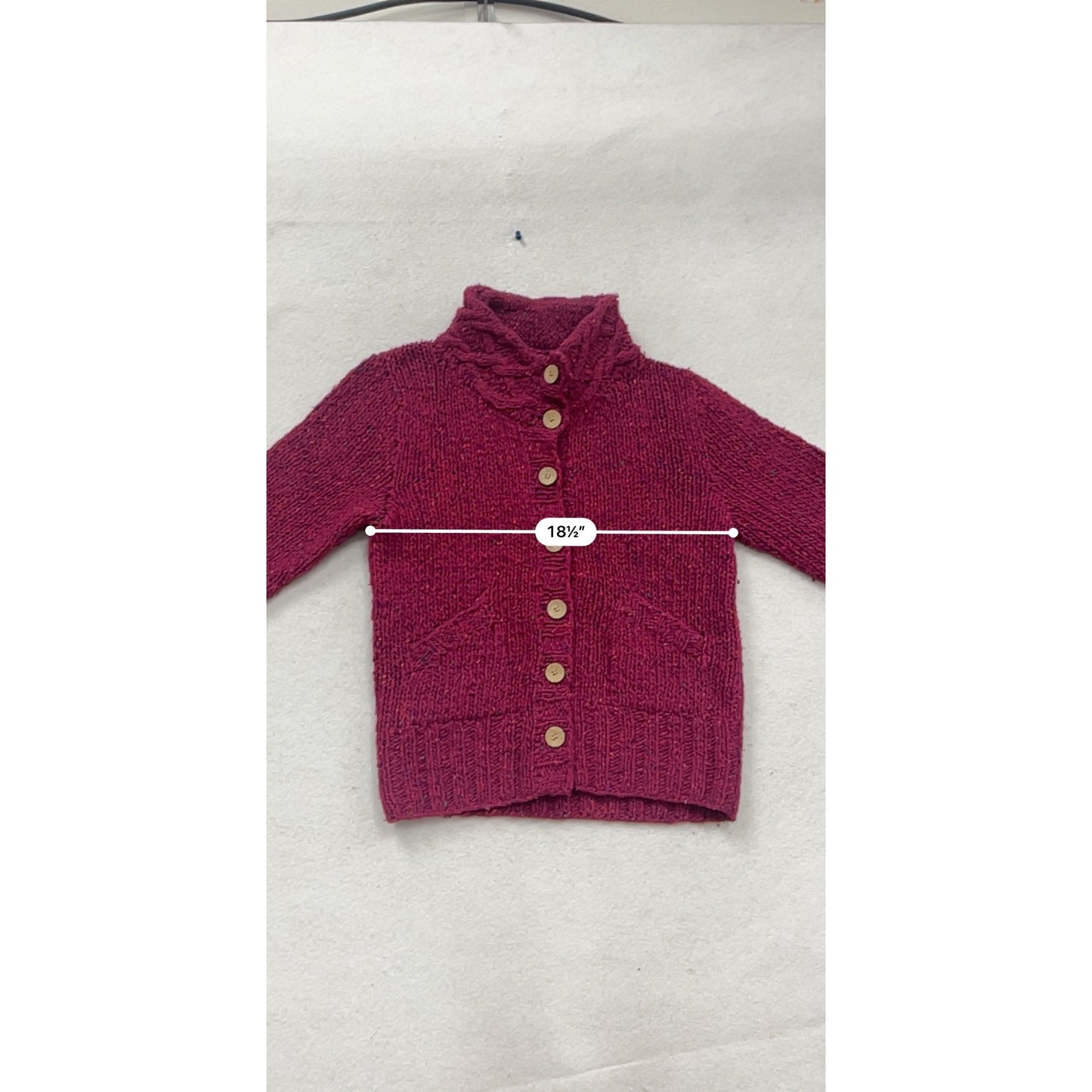 Handknit Irish Wool Cardigan Sweater With Cable Knit Collar #521A