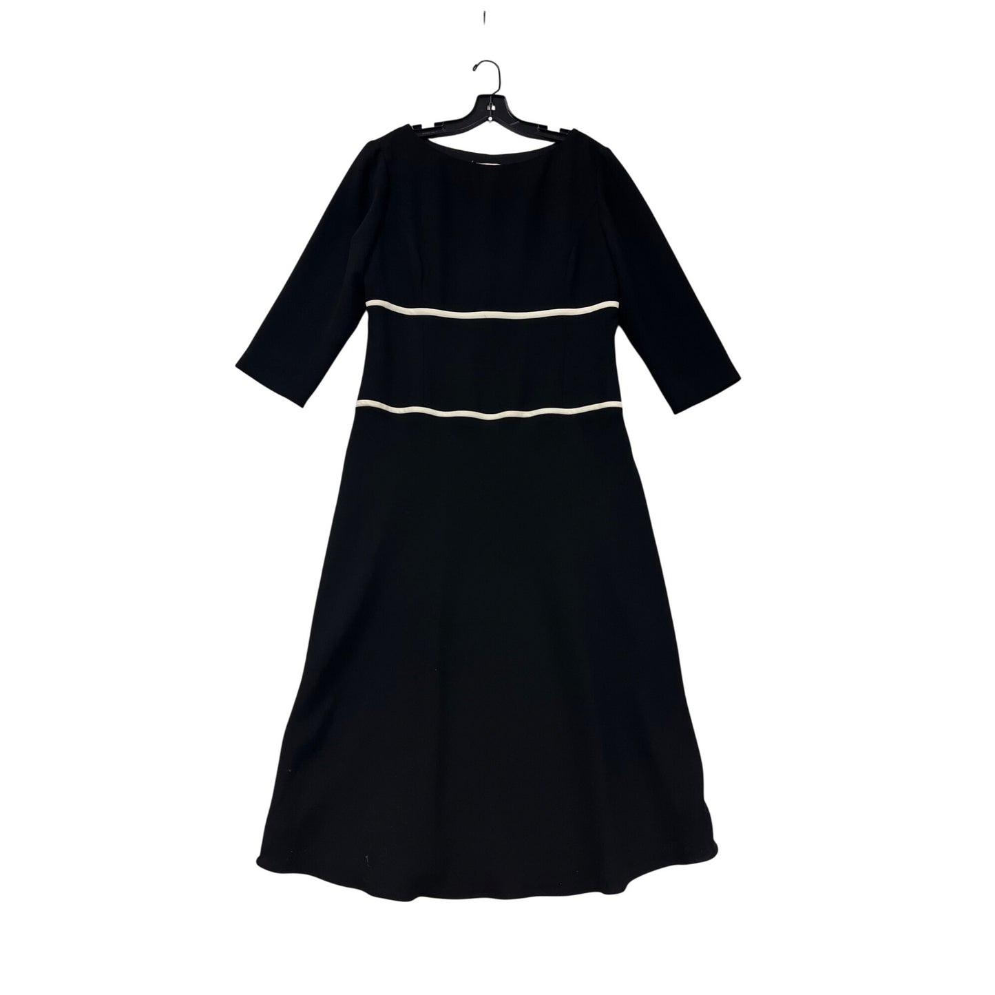 Size 12 Maggy London Womens Black Midi Dress W/ White Trim #8408