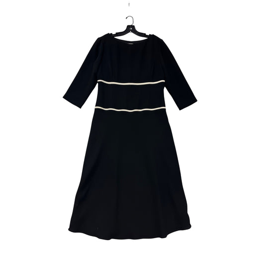 Size 12 Maggy London Womens Black Midi Dress W/ White Trim #8408
