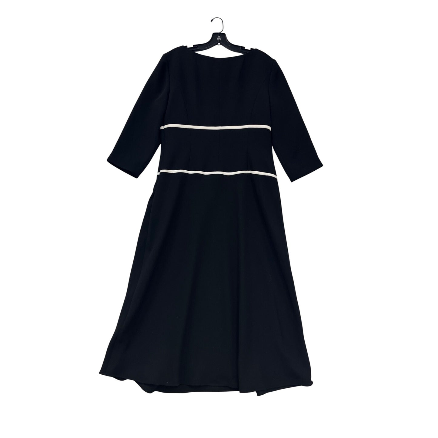 Size 12 Maggy London Womens Black Midi Dress W/ White Trim #8408