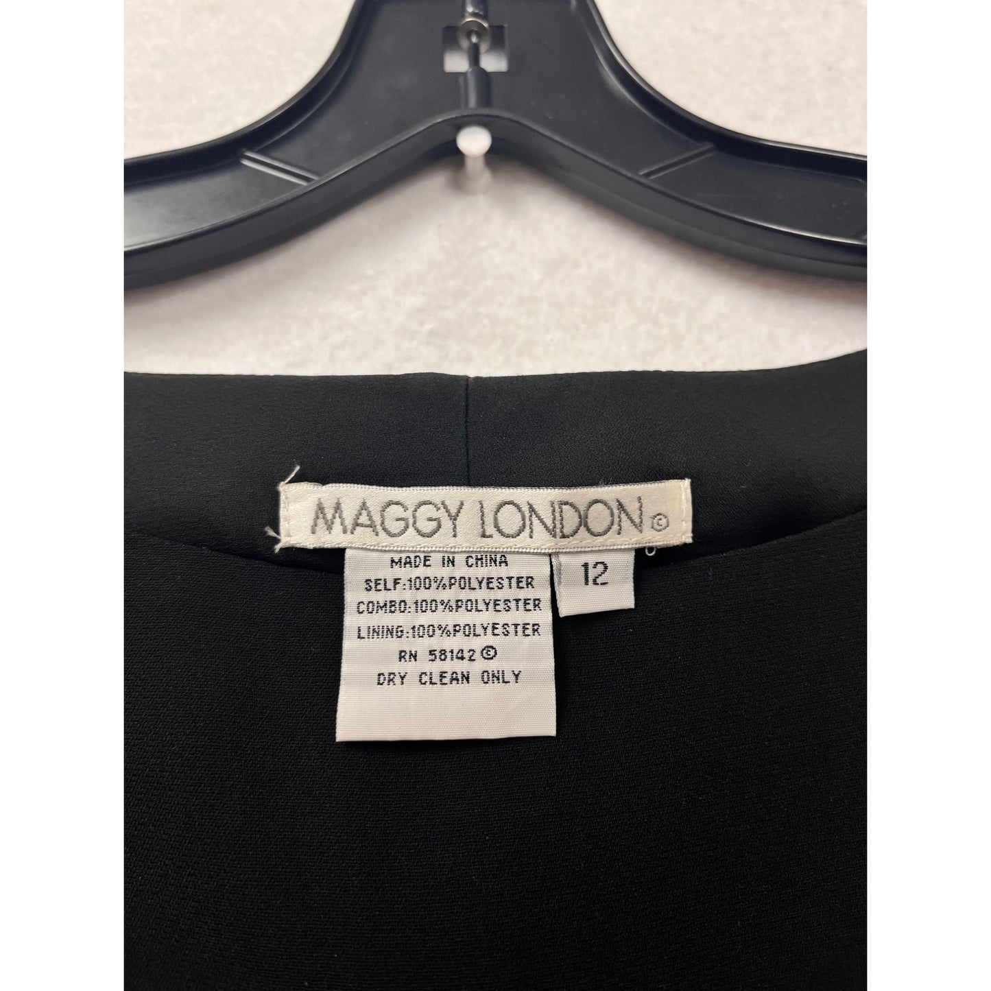 Size 12 Maggy London Womens Black Midi Dress W/ White Trim #8408