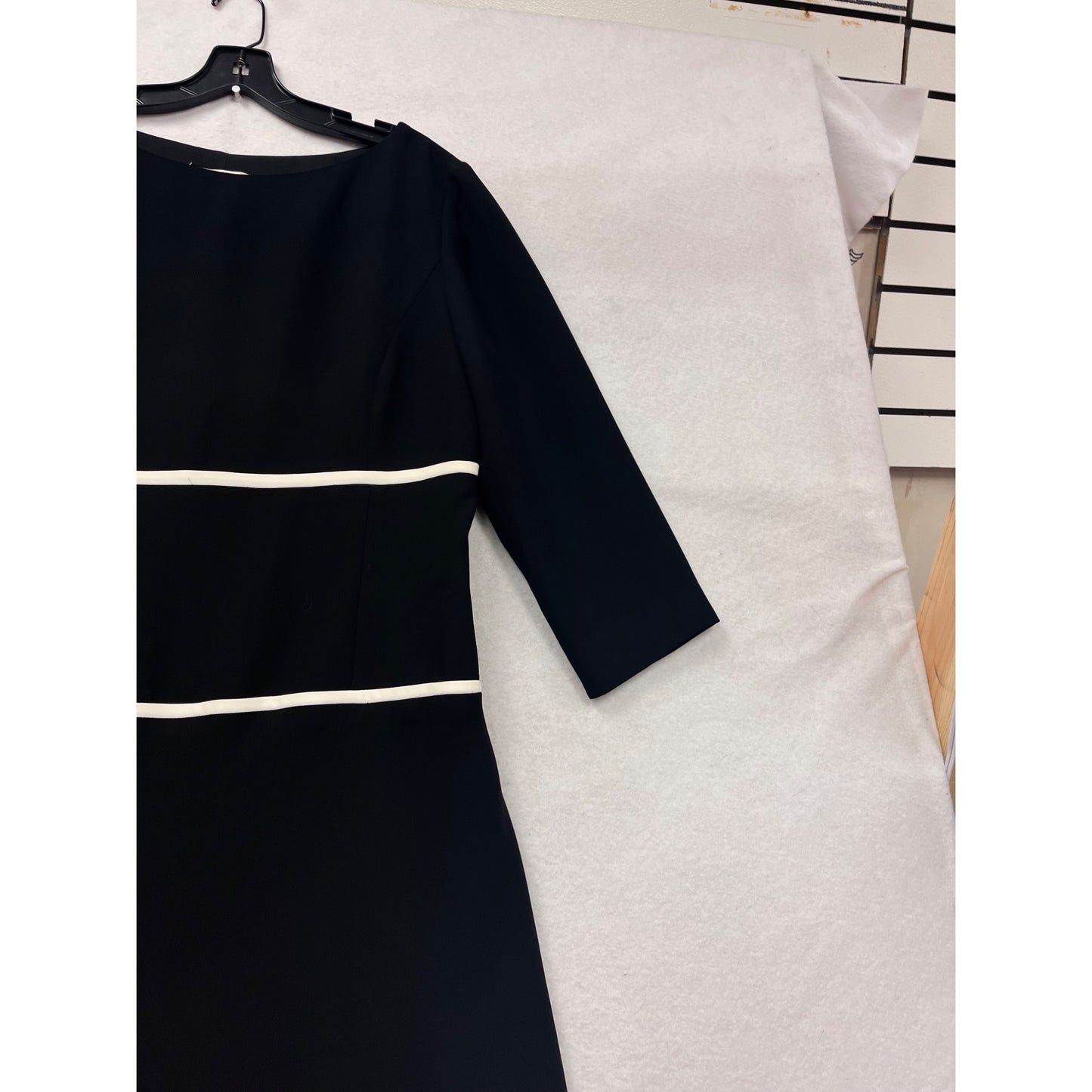 Size 12 Maggy London Womens Black Midi Dress W/ White Trim #8408
