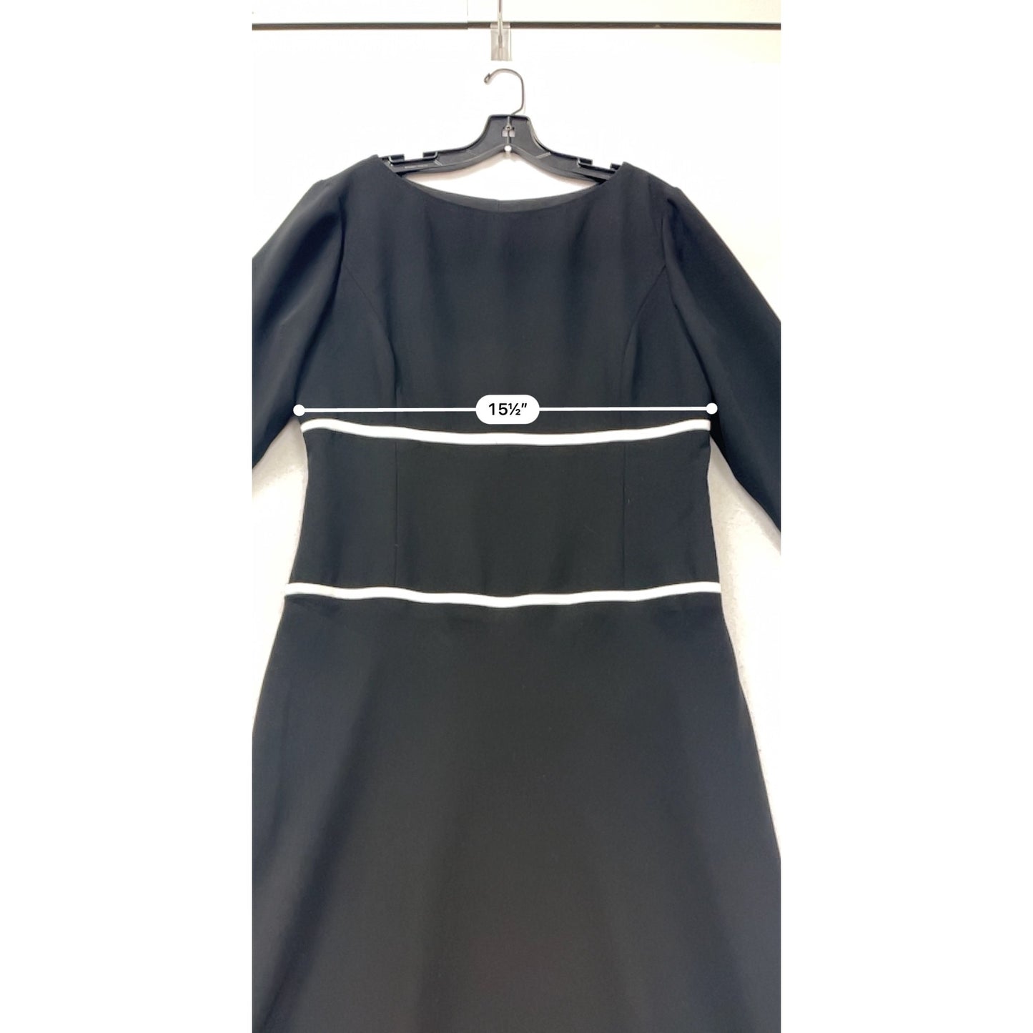 Size 12 Maggy London Womens Black Midi Dress W/ White Trim #8408