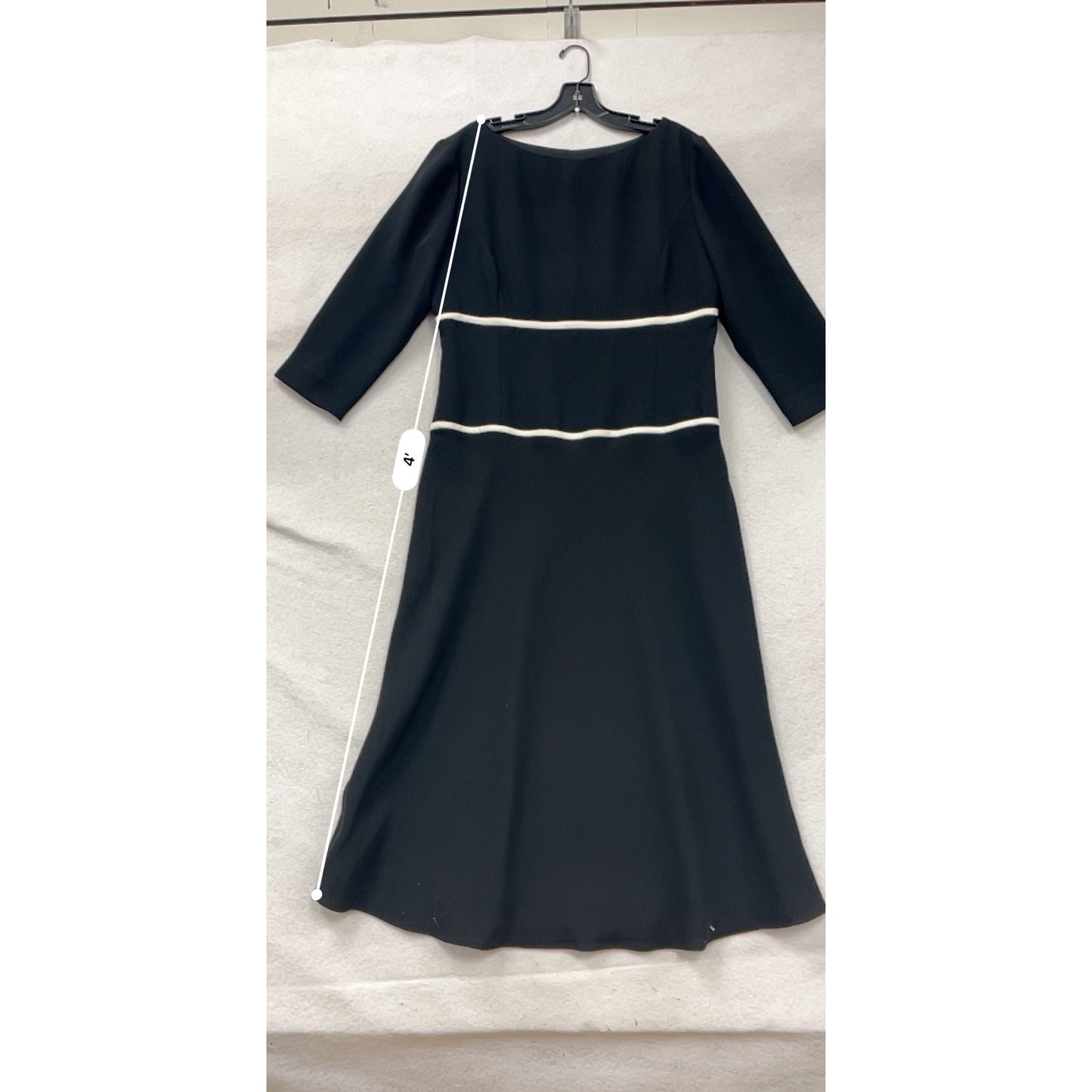 Size 12 Maggy London Womens Black Midi Dress W/ White Trim #8408