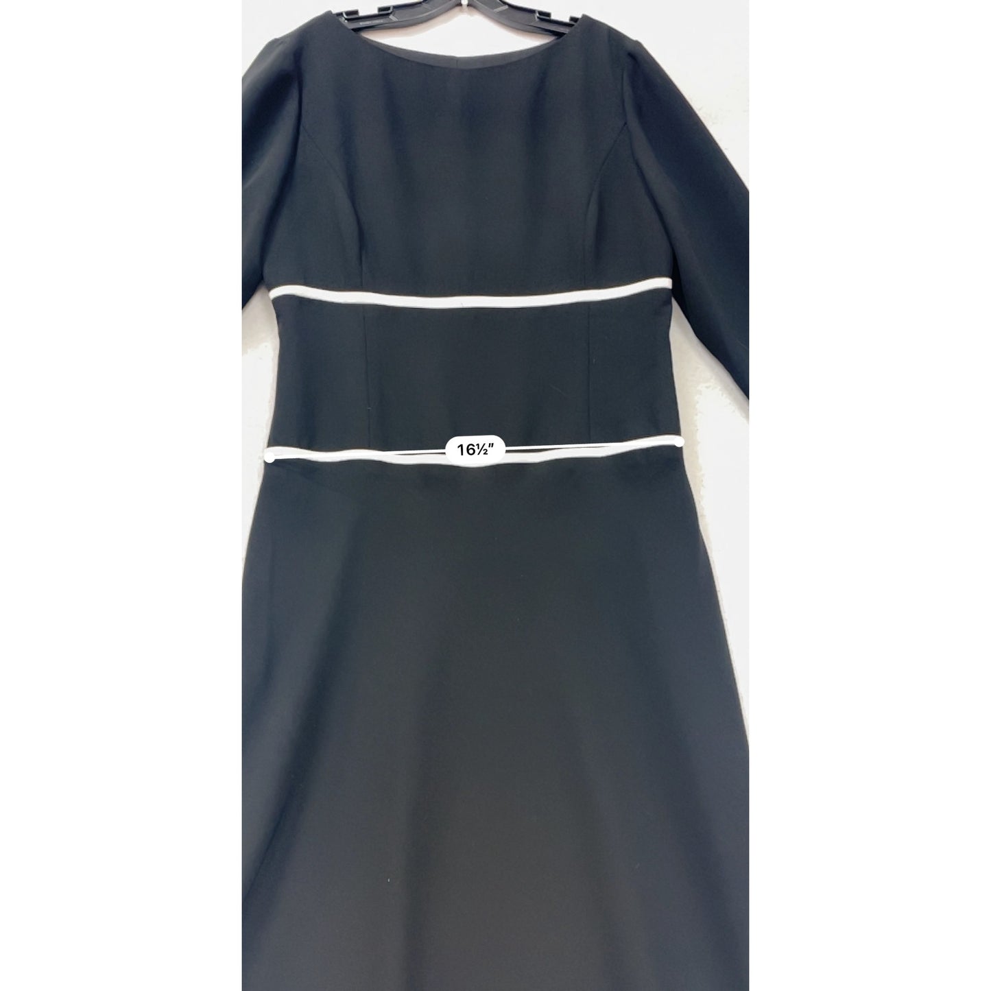 Size 12 Maggy London Womens Black Midi Dress W/ White Trim #8408