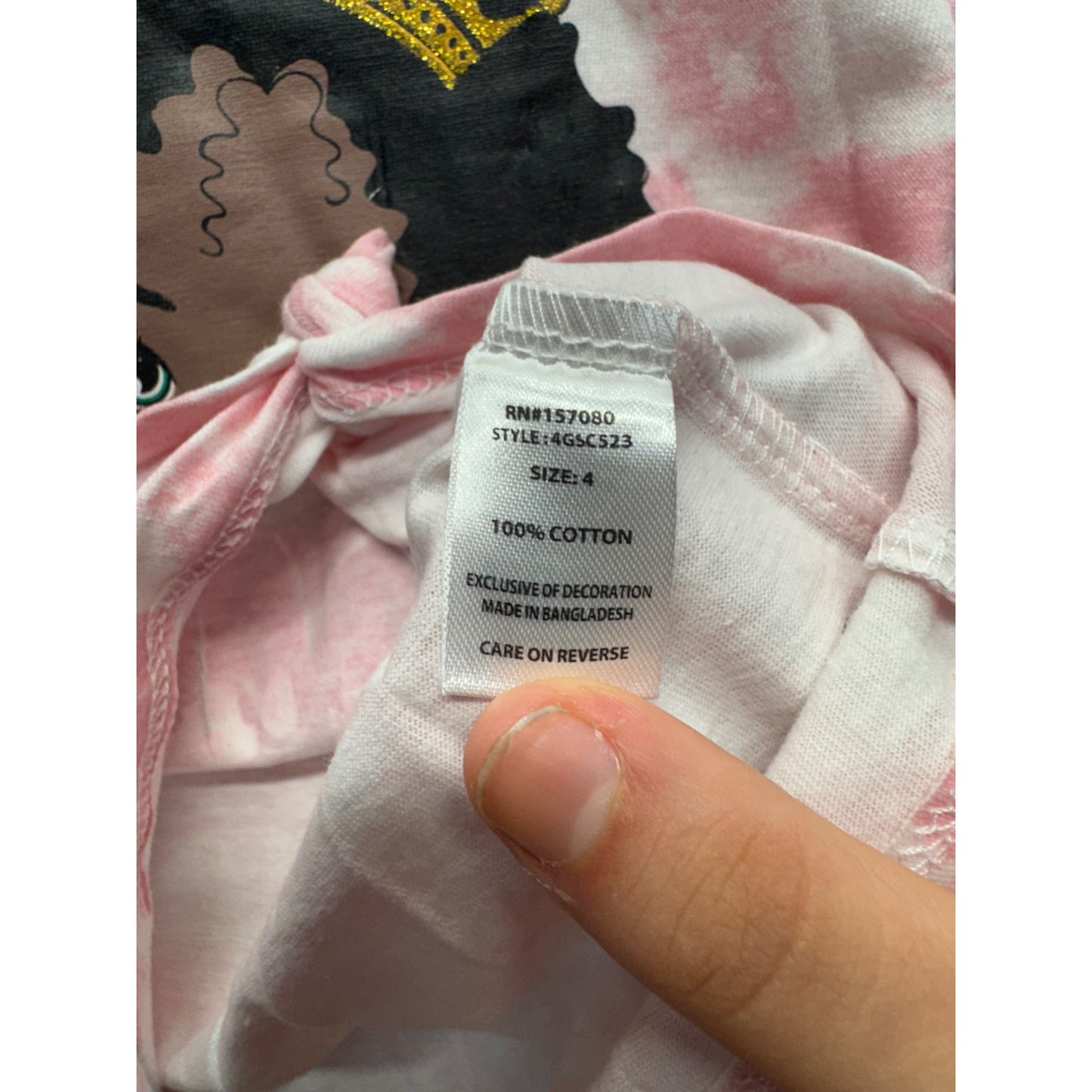 Queen Bee Tie-Dye Graphic Knot Front Tee Pink Sparkle Size 4 Cotton #9335