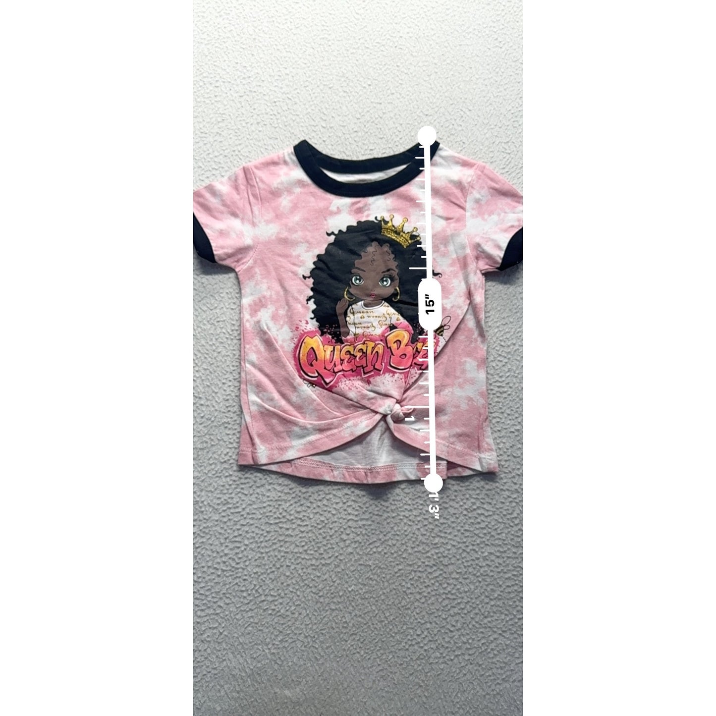 Queen Bee Tie-Dye Graphic Knot Front Tee Pink Sparkle Size 4 Cotton #9335