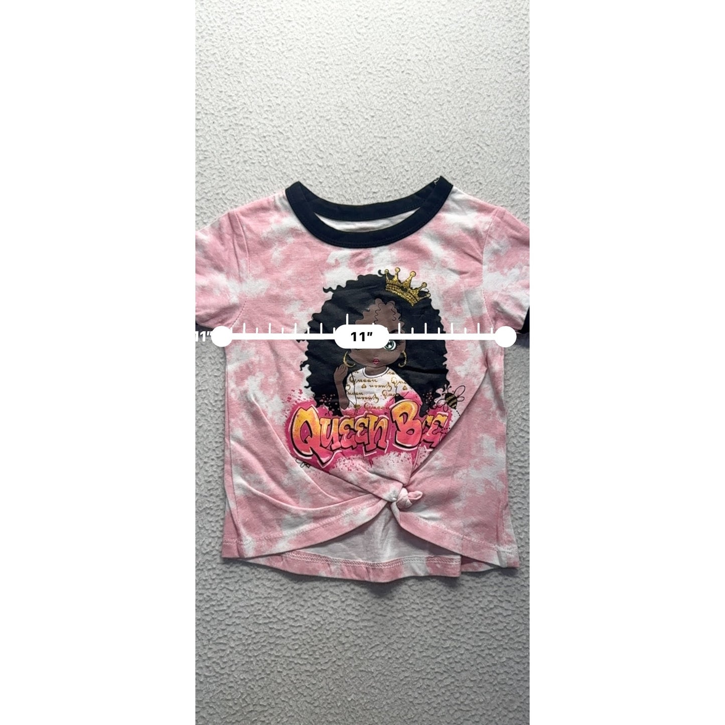 Queen Bee Tie-Dye Graphic Knot Front Tee Pink Sparkle Size 4 Cotton #9335
