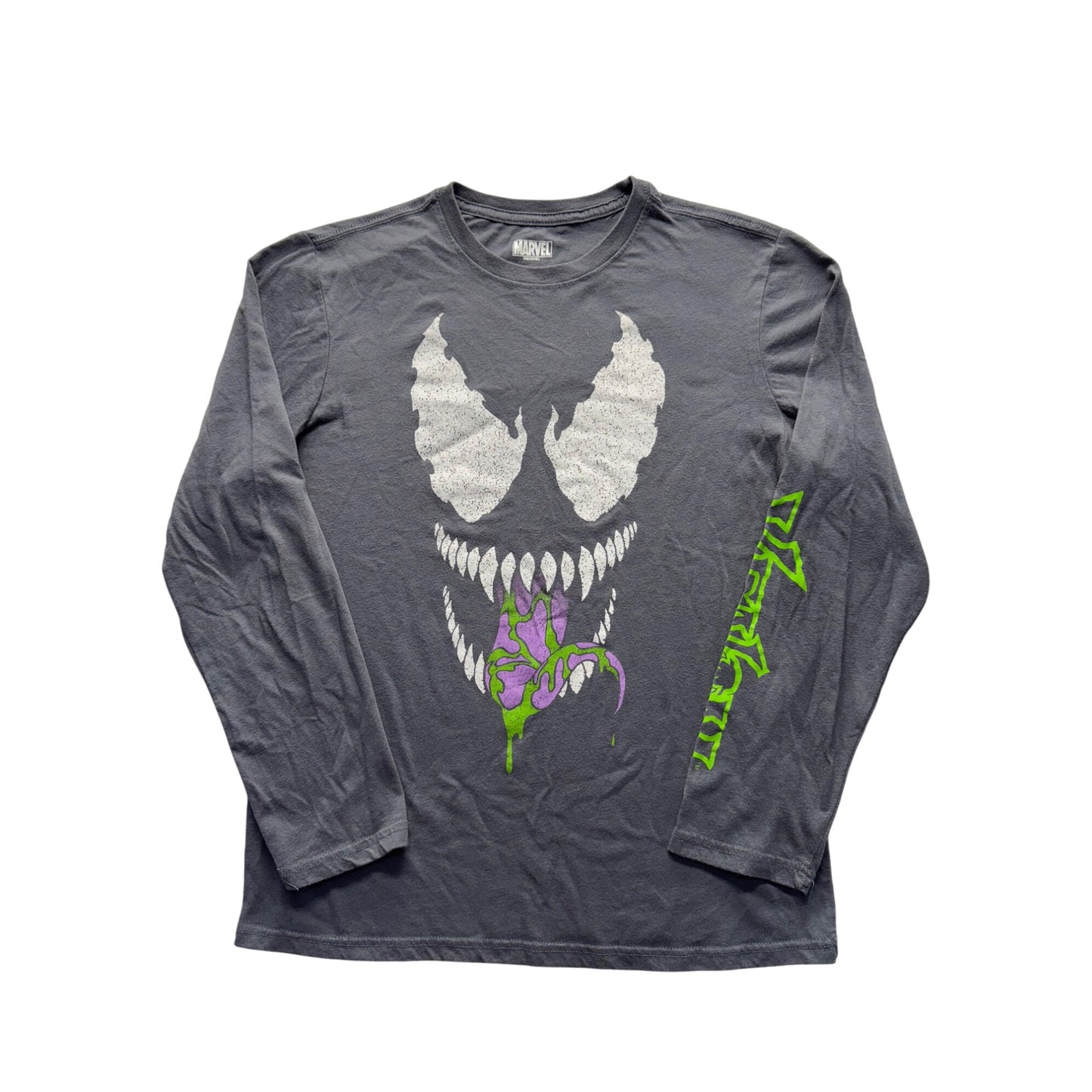 Marvel Venom Graphic Long Sleeve T-Shirt Charcoal Distressed Print XL #9561