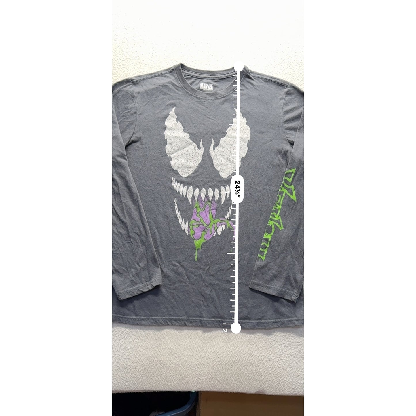 Marvel Venom Graphic Long Sleeve T-Shirt Charcoal Distressed Print XL #9561
