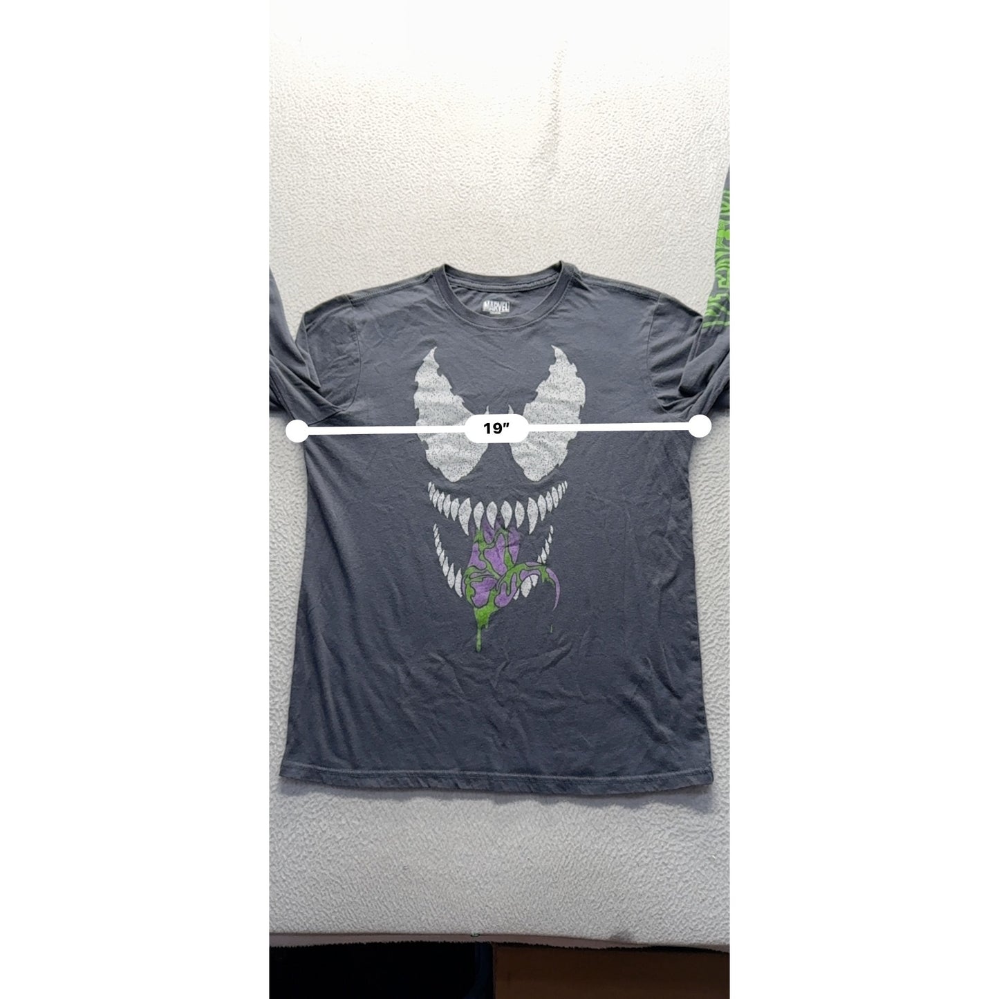 Marvel Venom Graphic Long Sleeve T-Shirt Charcoal Distressed Print XL #9561