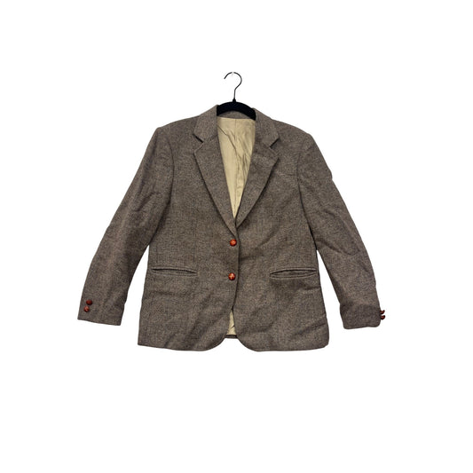 Vintage Noble Street Womens Size 12 Wool Blazer Tweed Brown With Button Closure & Detail #6683