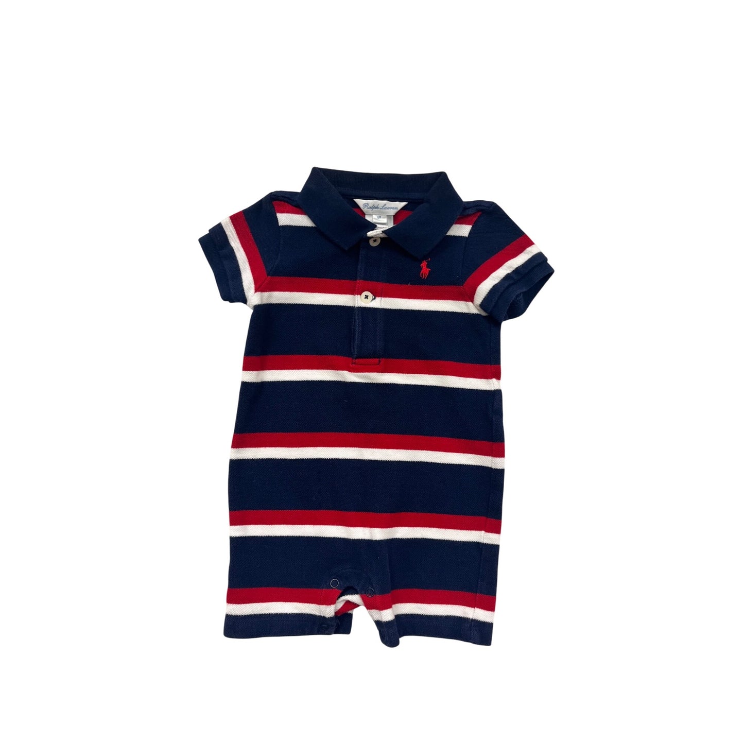 Ralph Lauren Baby Boy 6M Striped Polo Romper Red/White/Navy #6669