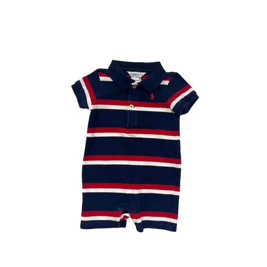 Ralph Lauren Baby Boy 6M Striped Polo Romper Red/White/Navy #6669