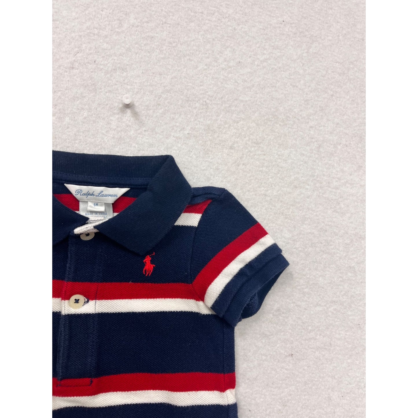 Ralph Lauren Baby Boy 6M Striped Polo Romper Red/White/Navy #6669