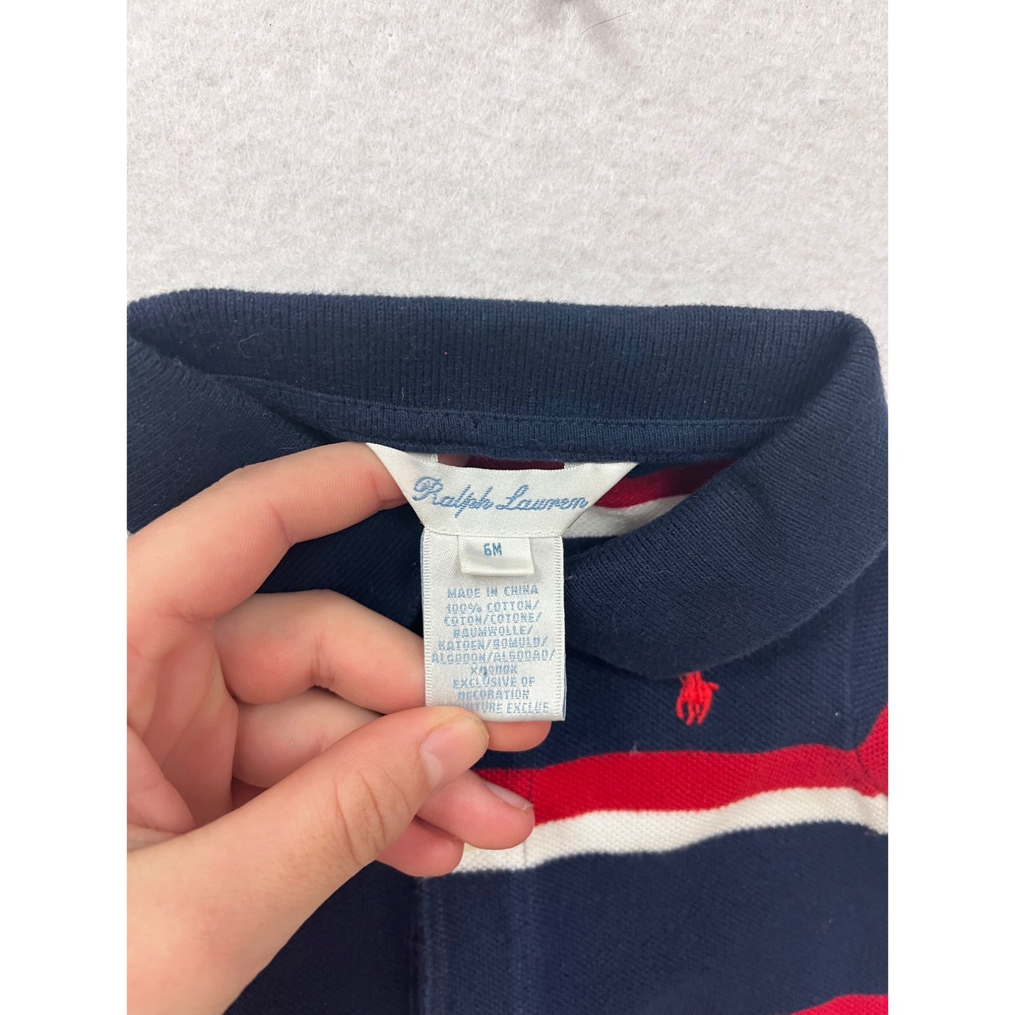 Ralph Lauren Baby Boy 6M Striped Polo Romper Red/White/Navy #6669